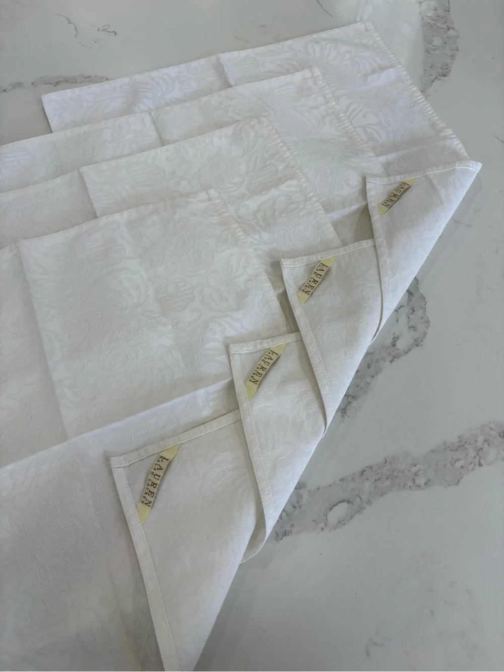 Ralph Lauren White Floral Jacquard Dinner Napkins Set of 4